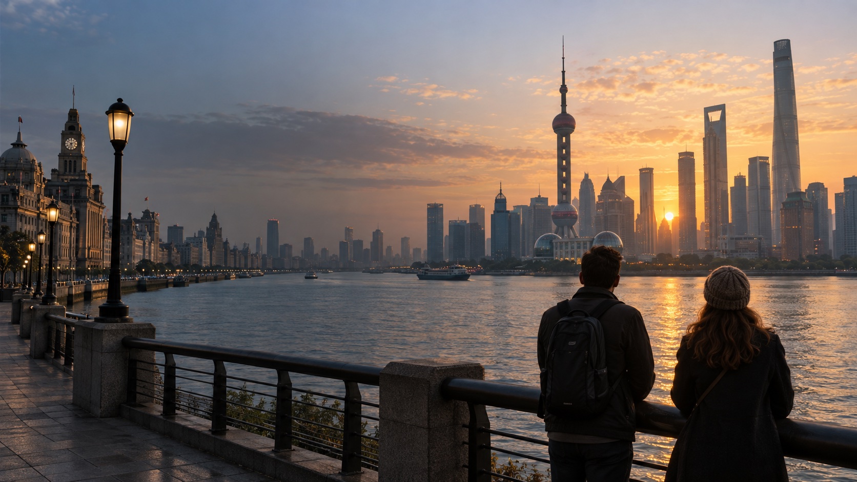 上海外滩与浦东天际线的视觉示意图